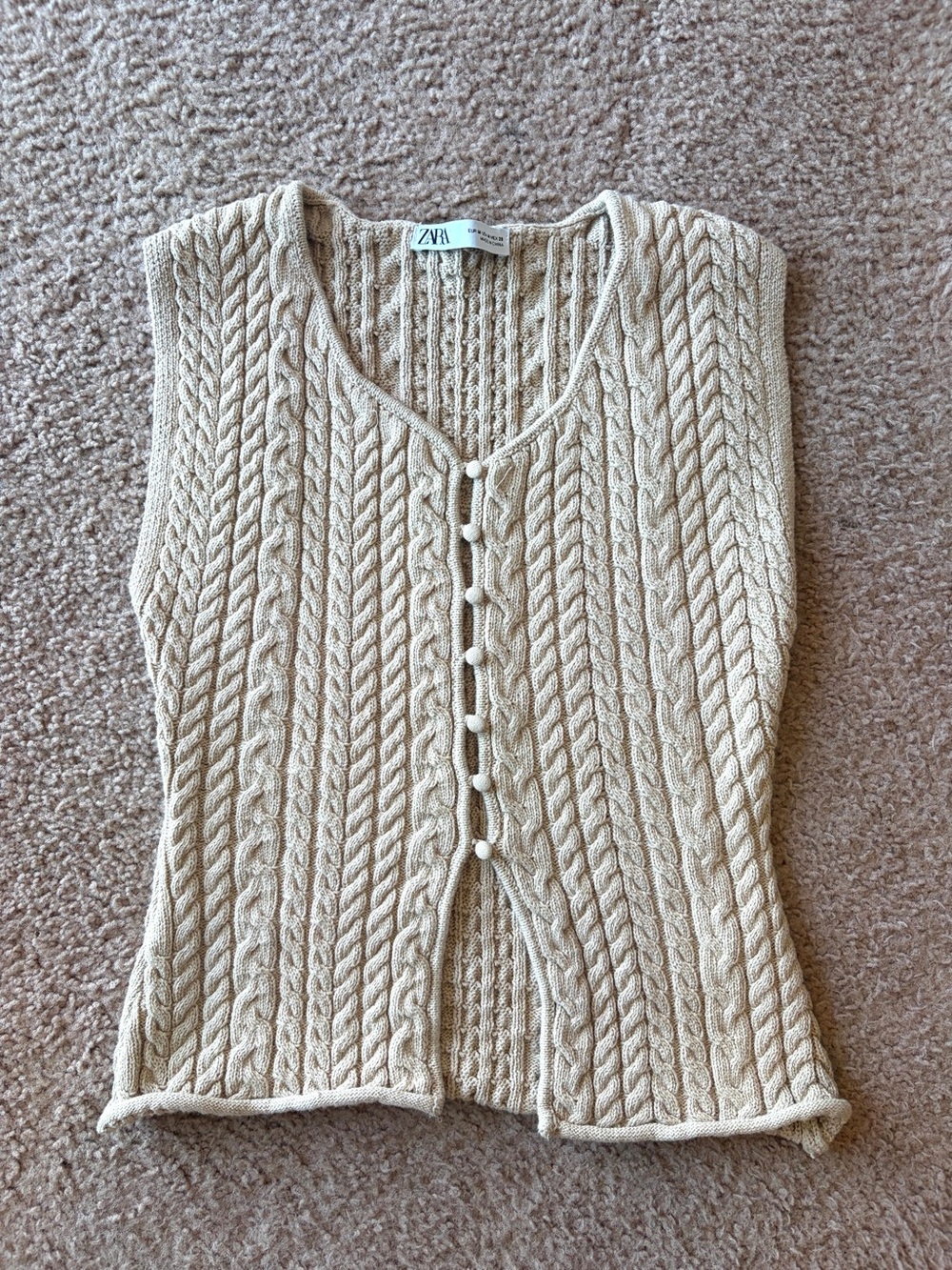 Brand New Gorgeous Zara Oatmeal 100% Cotton Button Vest